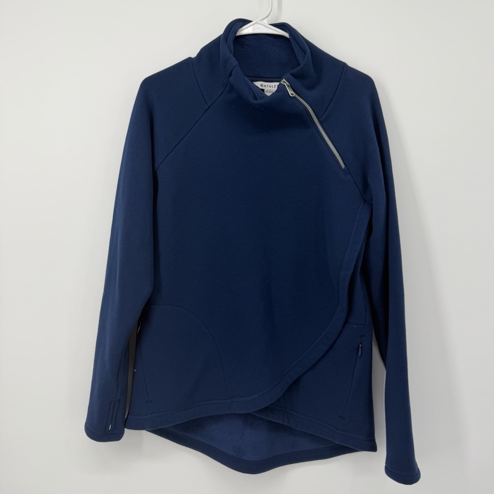 Athleta Kozy Karma Jacket Asymmetrical Enchanted Blue Sweater Womens Size Small